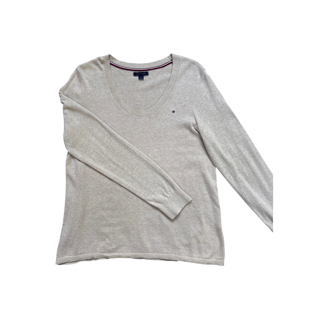 Tommy Hilfiger Women's 100% Cotton Beige Scoop Neck Sweater M